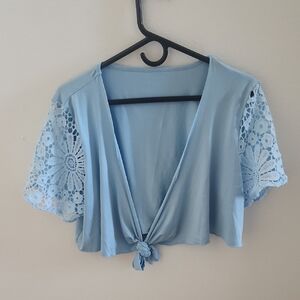 Light Blue Lace Sleeve Women's Cover Up Top